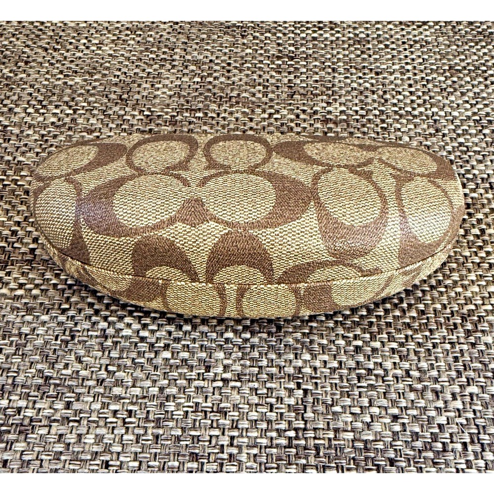 Coach Signature Logo Print Hard Clamshell Eyeglass Case Beige Brown